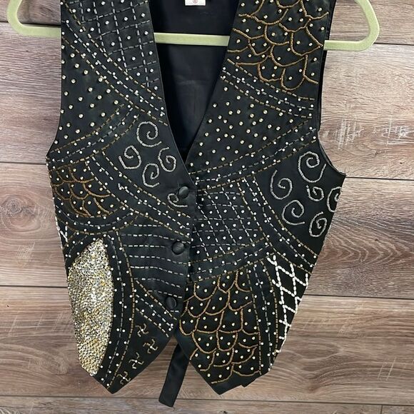 effeci Ladies Beaded Vintage 80’s Vest, Black 2ith Beads and Studs, Size 8 - Picture 2 of 5